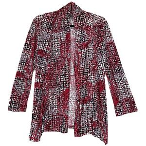 Kasper Cardigan Women's Medium Red Black Artsy Dopamine Art Deco Maximalist Boho